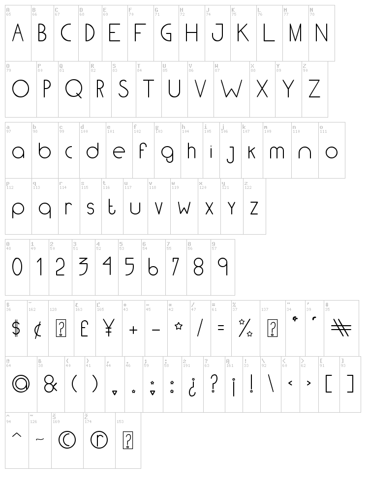 Light TFB font map